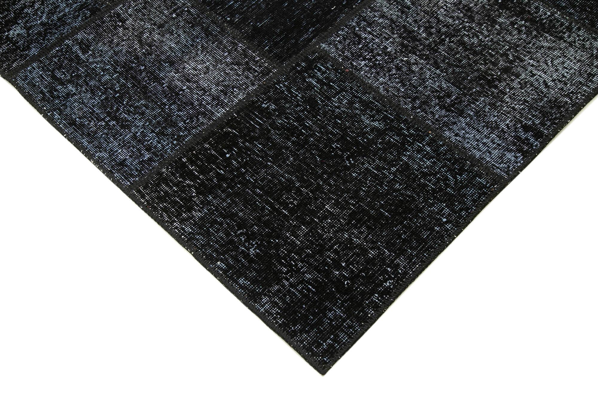 Kırk Yama Siyah Patchwork Pamuk Yün El Dokuma Halısı 172x241 Agacan