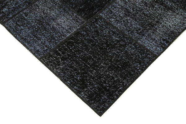 Kırk Yama Siyah Patchwork Pamuk Yün El Dokuma Halısı 172x241 Agacan