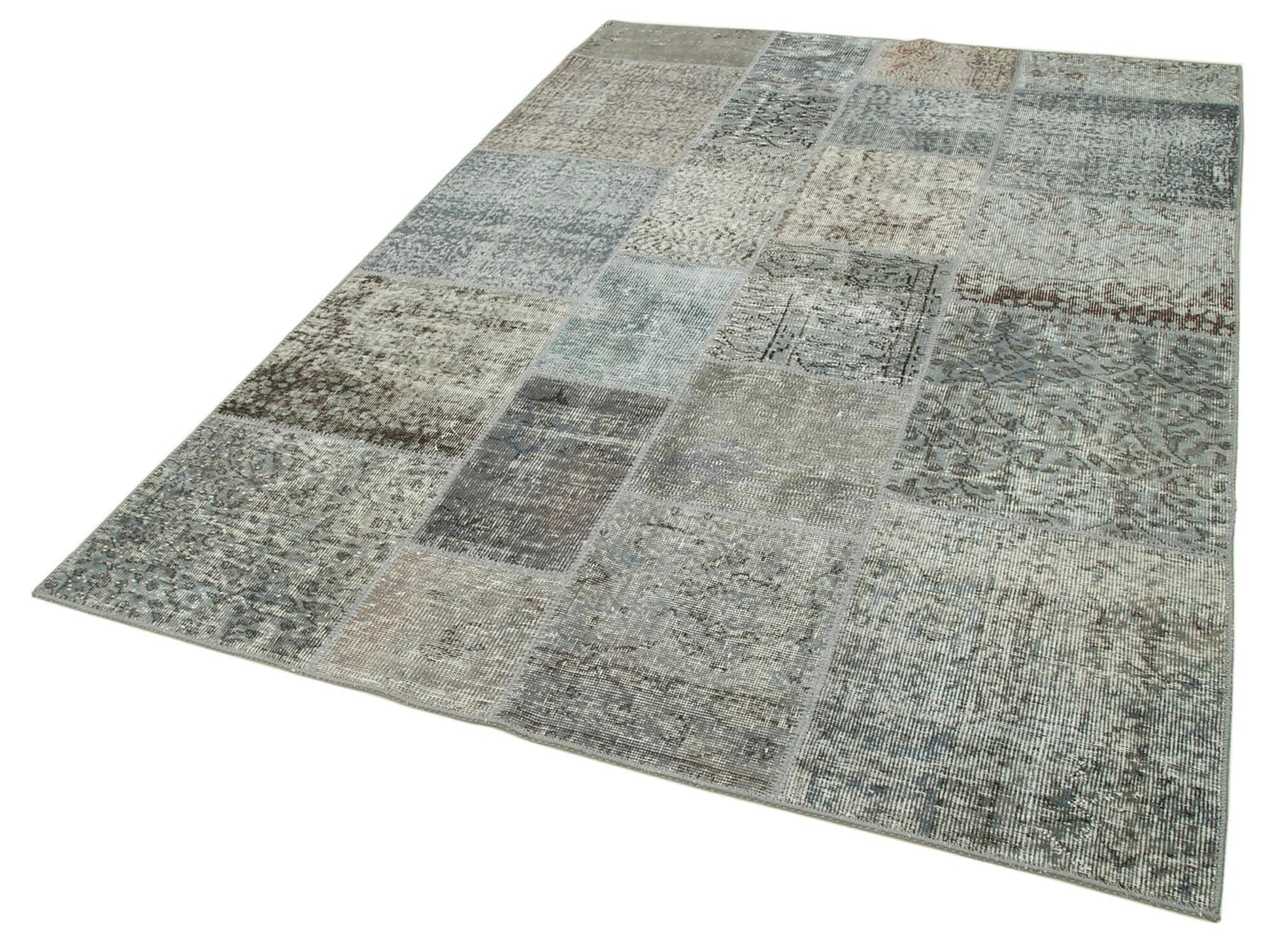 Kırk Yama Gri Patchwork Pamuk Yün El Dokuma Halısı 170x240 Agacan