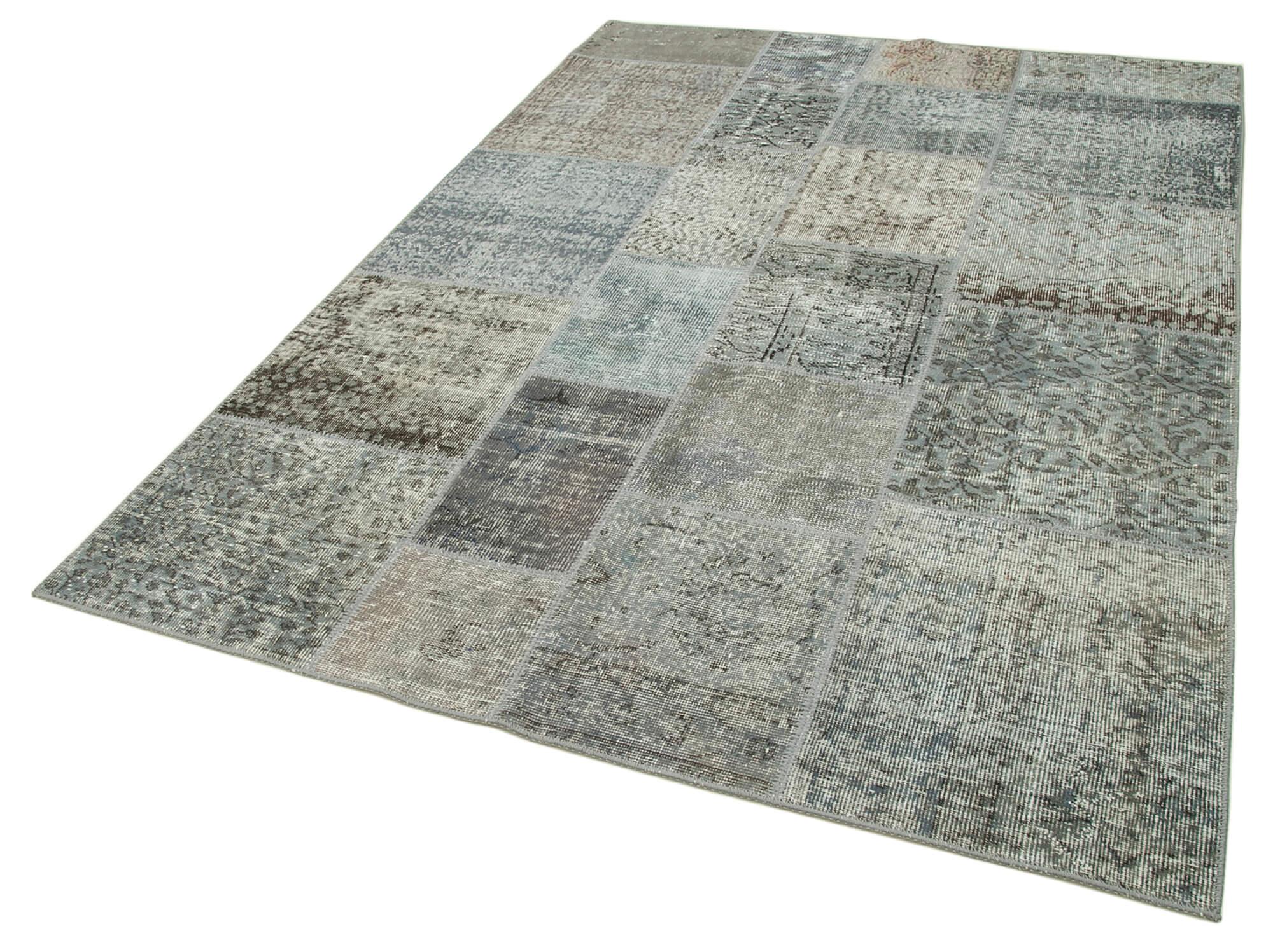 Kırk Yama Gri Patchwork Pamuk Yün El Dokuma Halısı 170x240 Agacan