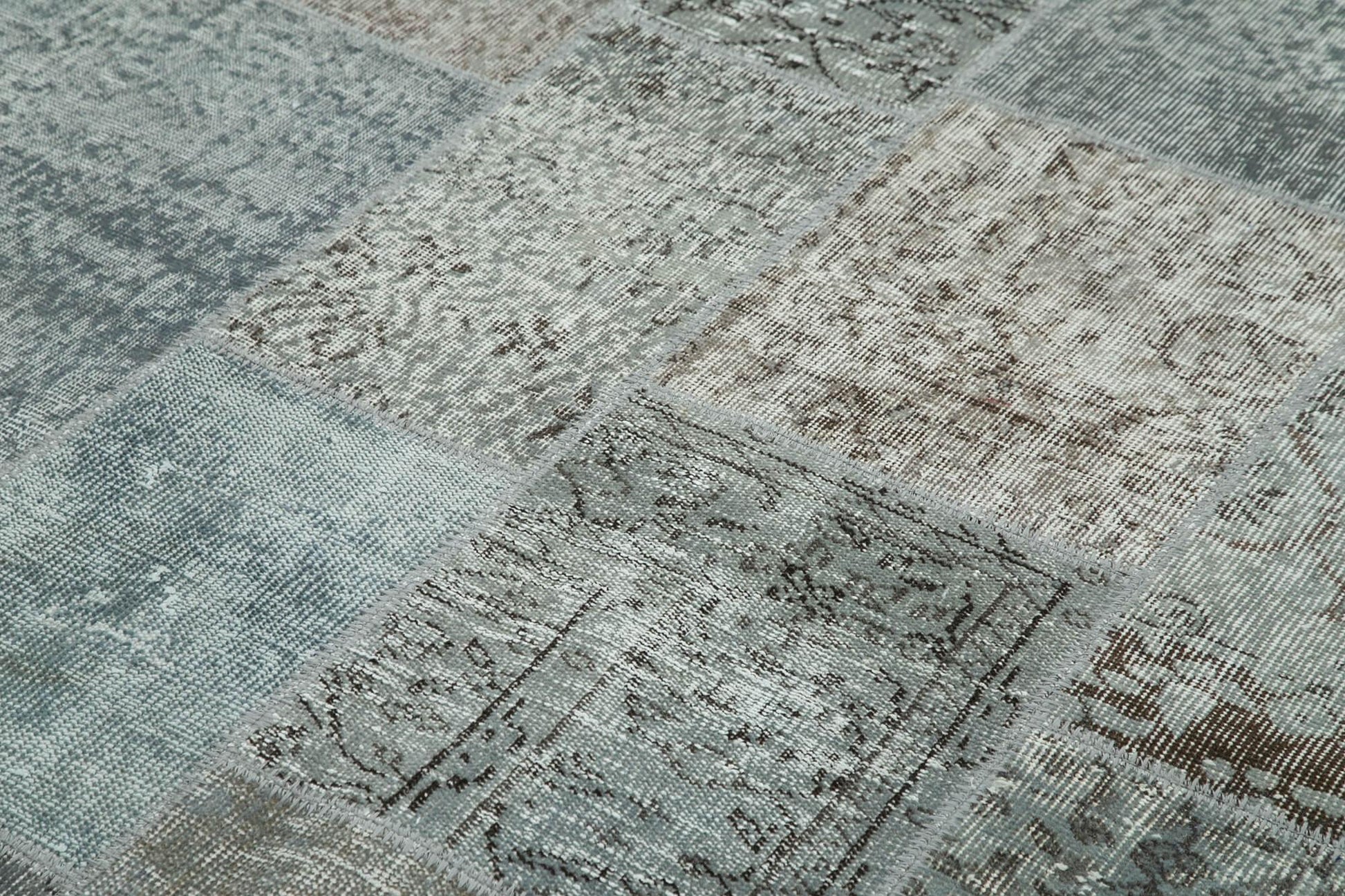 Kırk Yama Gri Patchwork Pamuk Yün El Dokuma Halısı 170x240 Agacan
