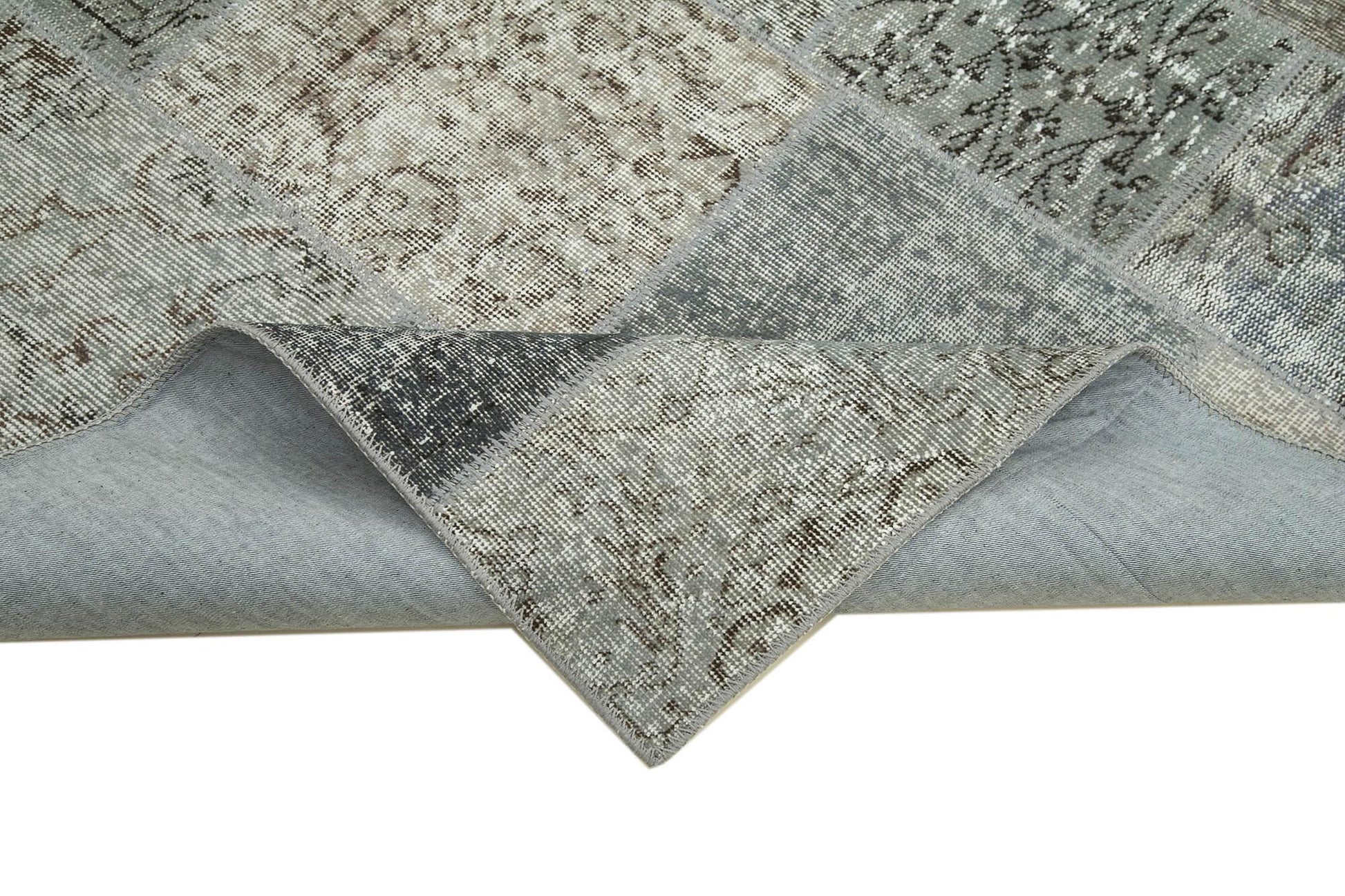 Kırk Yama Gri Patchwork Pamuk Yün El Dokuma Halısı 170x240 Agacan