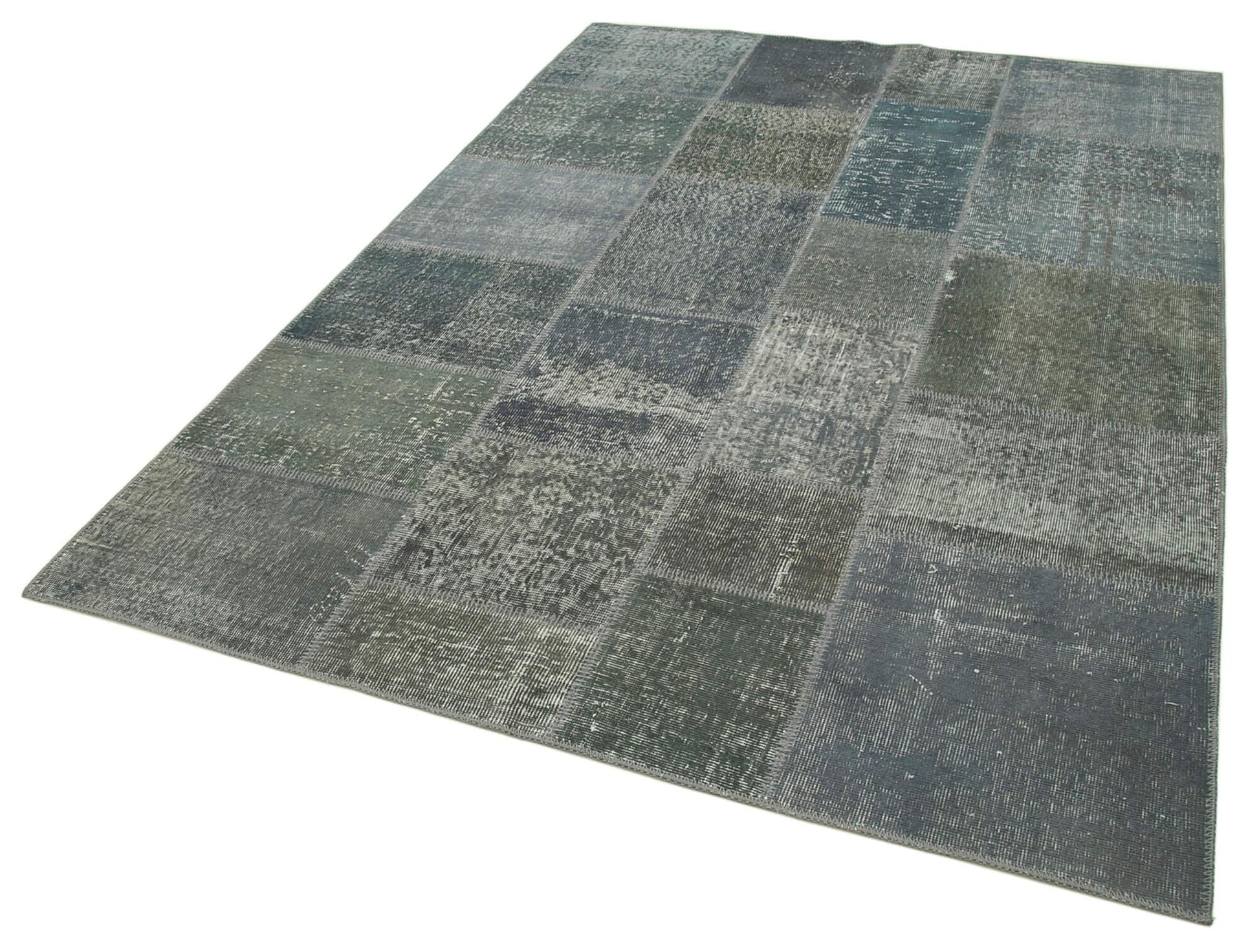 Kırk Yama Gri Patchwork Pamuk Yün El Dokuma Halısı 171x239 Agacan