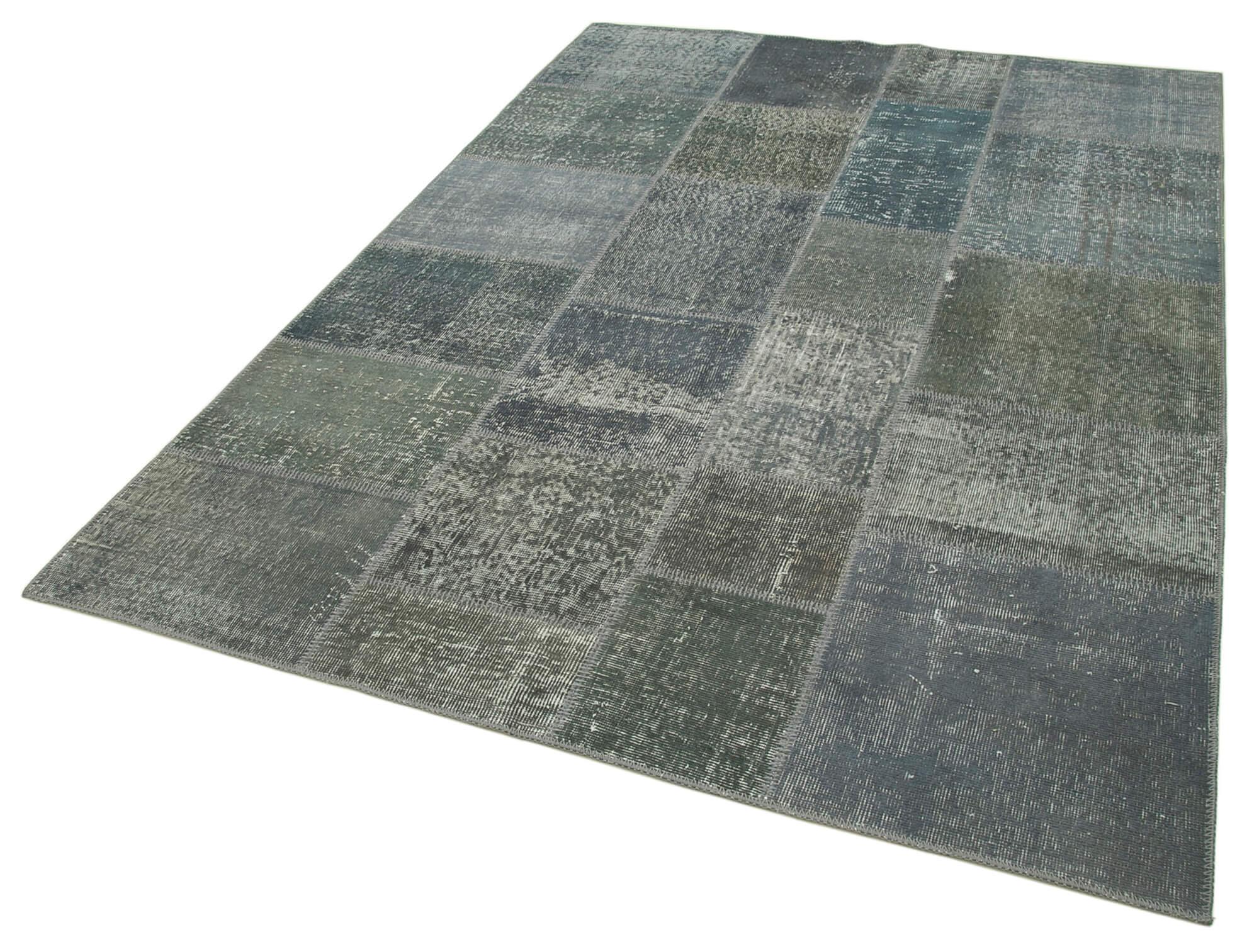 Kırk Yama Gri Patchwork Pamuk Yün El Dokuma Halısı 171x239 Agacan