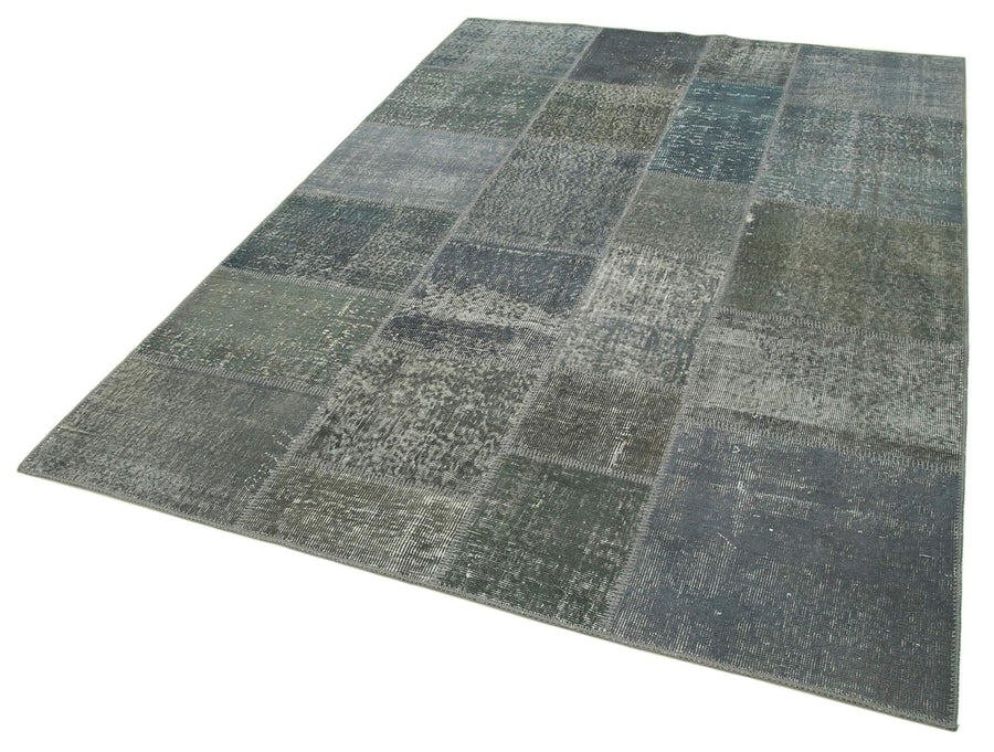 Kırk Yama Gri Patchwork Pamuk Yün El Dokuma Halısı 171x239 Agacan