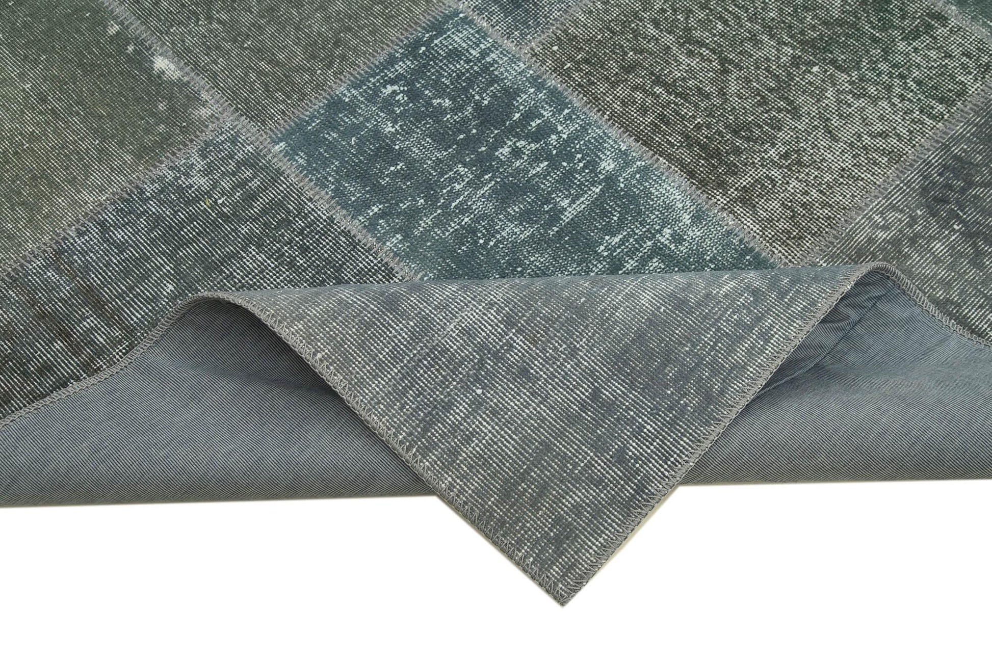 Kırk Yama Gri Patchwork Pamuk Yün El Dokuma Halısı 171x239 Agacan