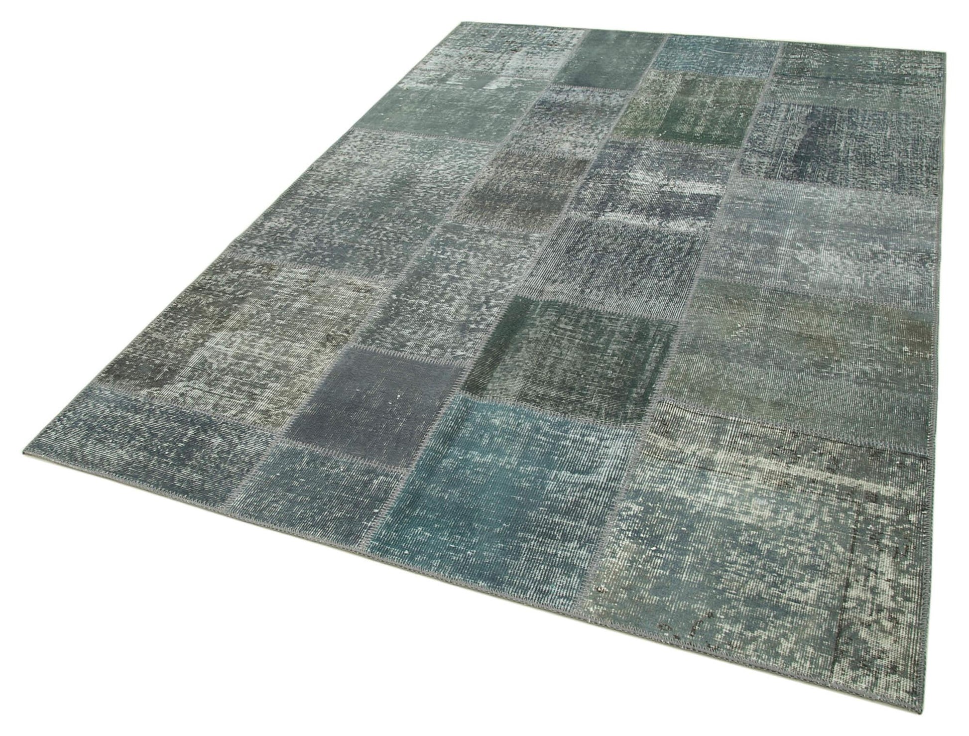 Kırk Yama Gri Patchwork Pamuk Yün El Dokuma Halısı 171x242 Agacan