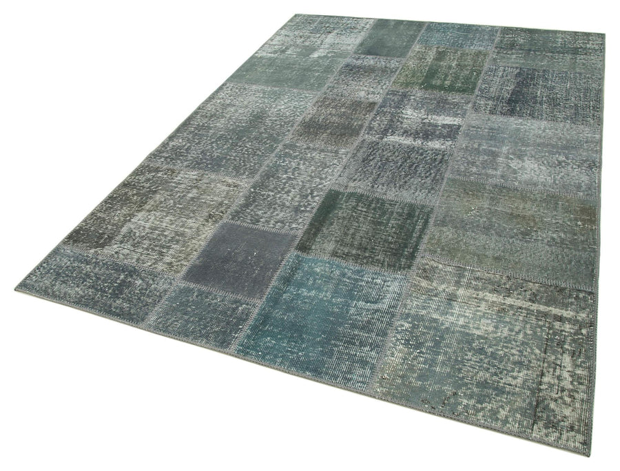 Kırk Yama Gri Patchwork Pamuk Yün El Dokuma Halısı 171x242 Agacan