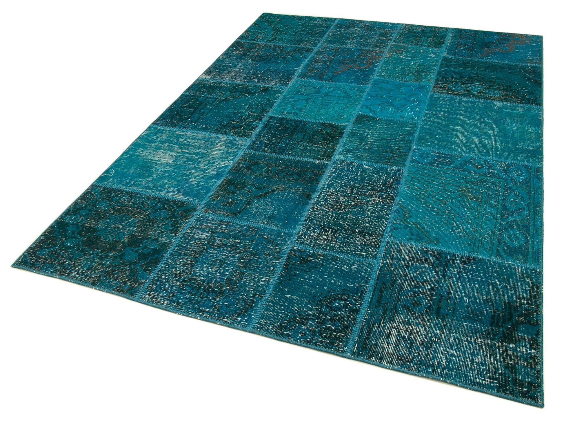 Kırk Yama Turkuaz Patchwork Pamuk Yün El Dokuma Halısı 171x243 Agacan