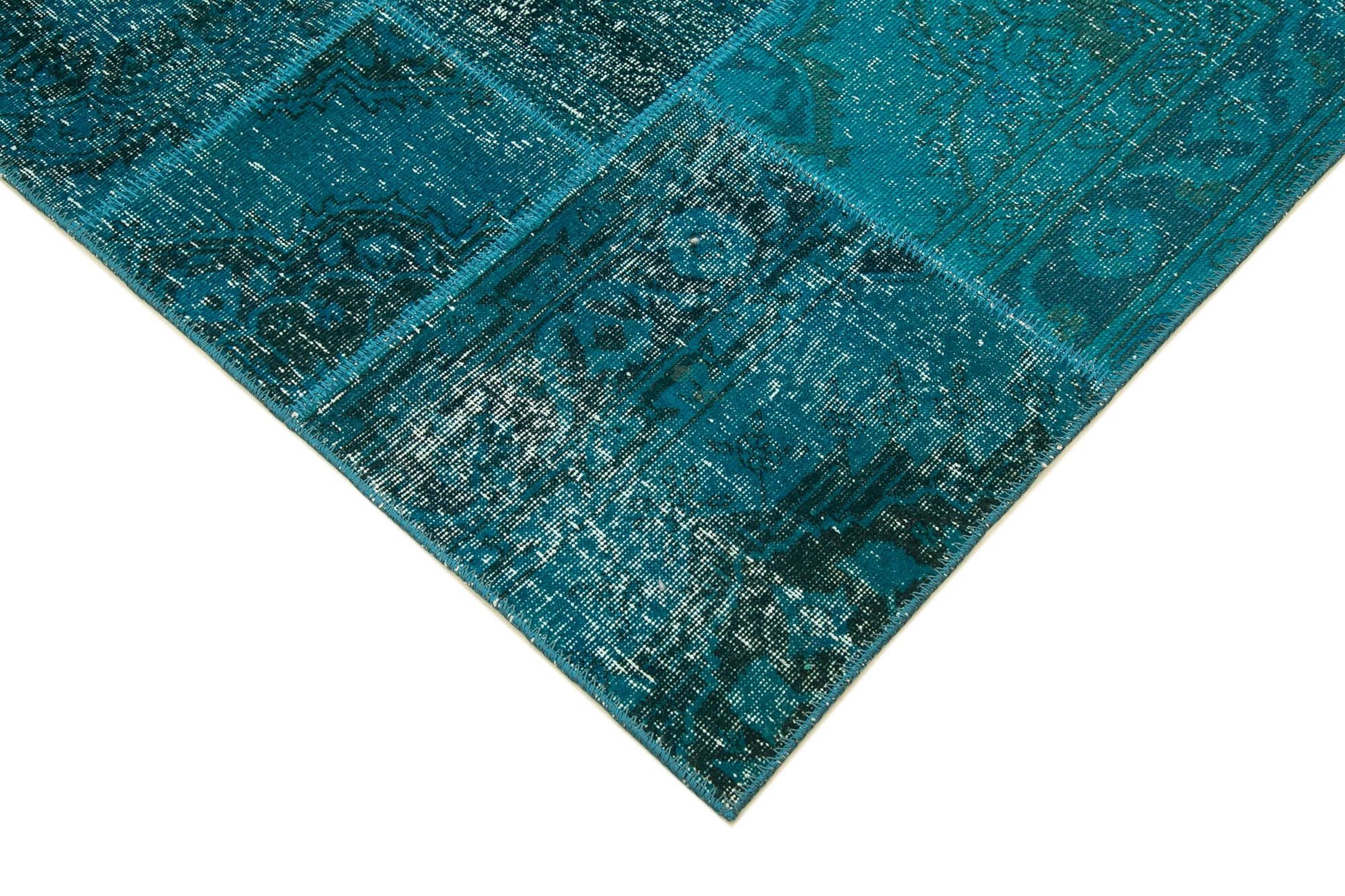 Kırk Yama Turkuaz Patchwork Pamuk Yün El Dokuma Halısı 171x243 Agacan