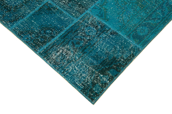 Kırk Yama Turkuaz Patchwork Pamuk Yün El Dokuma Halısı 171x243 Agacan