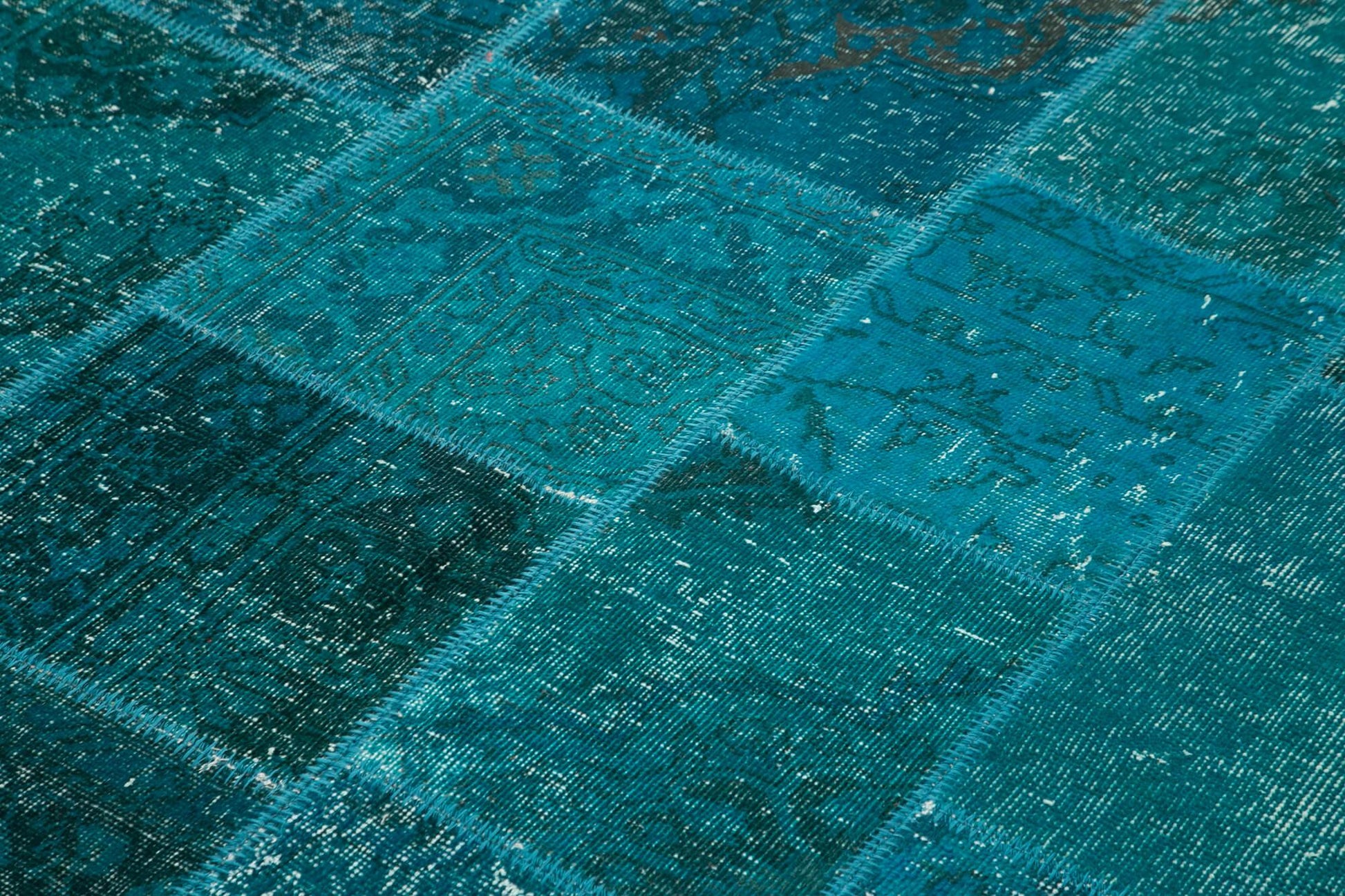 Kırk Yama Turkuaz Patchwork Pamuk Yün El Dokuma Halısı 171x243 Agacan