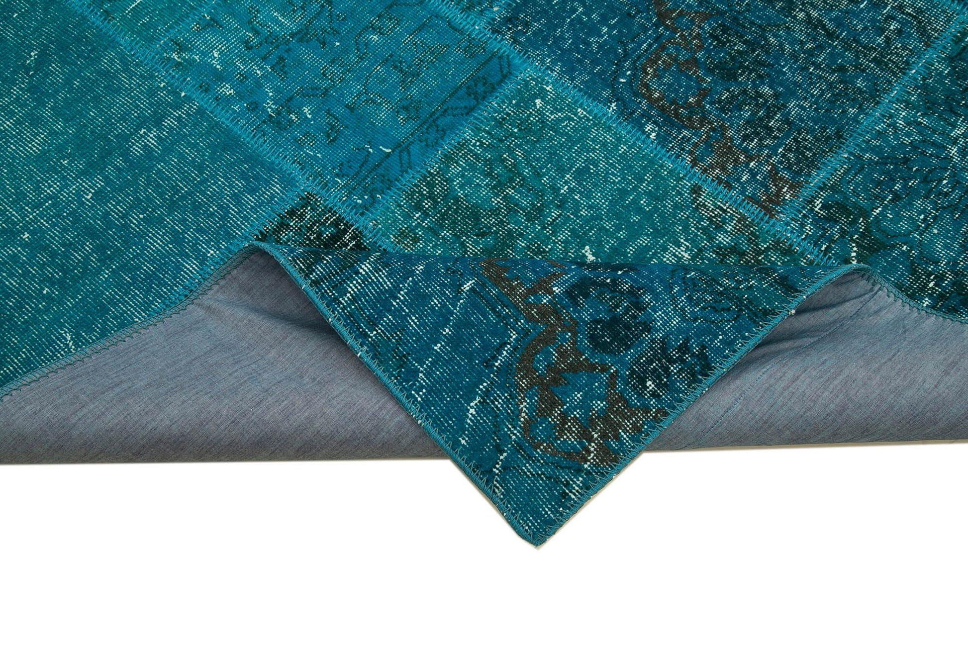 Kırk Yama Turkuaz Patchwork Pamuk Yün El Dokuma Halısı 171x243 Agacan
