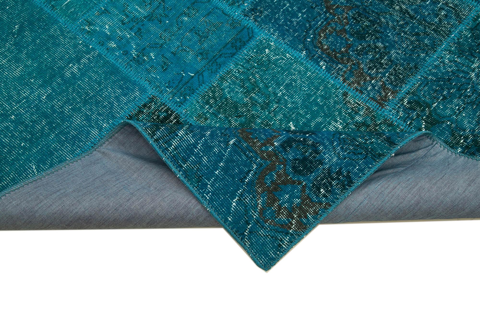 Kırk Yama Turkuaz Patchwork Pamuk Yün El Dokuma Halısı 171x243 Agacan