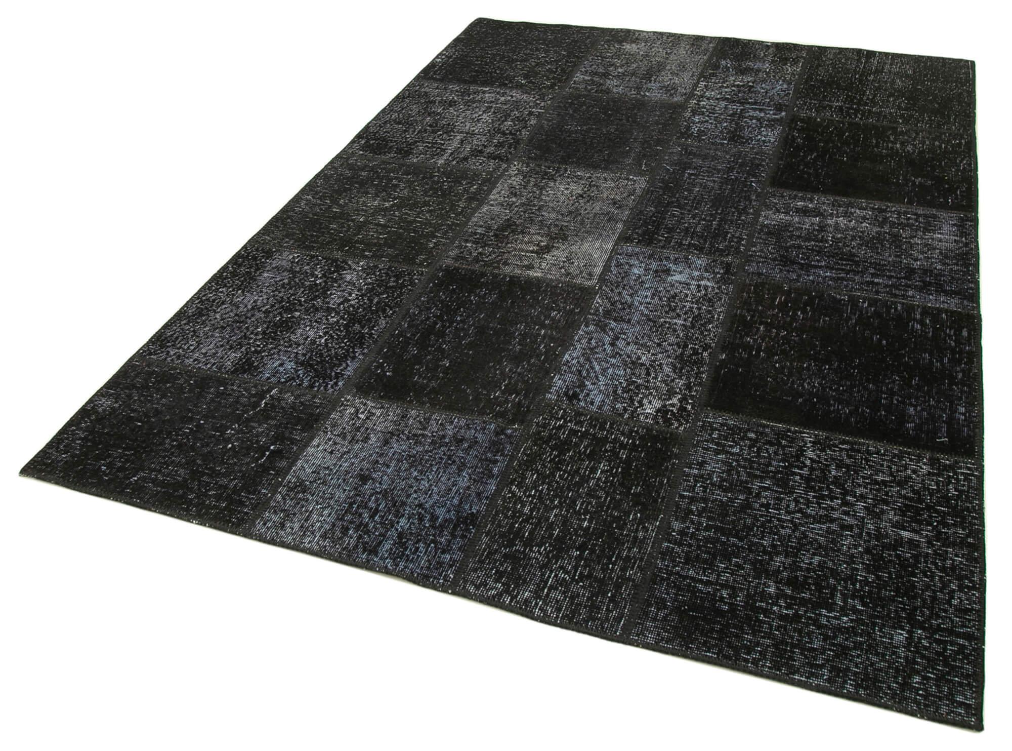Kırk Yama Siyah Patchwork Pamuk Yün El Dokuma Halısı 171x247 Agacan