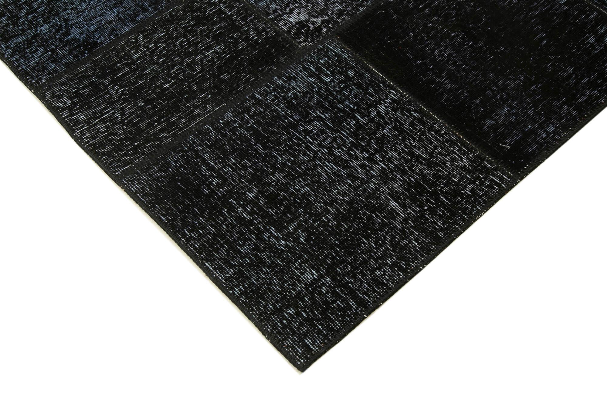Kırk Yama Siyah Patchwork Pamuk Yün El Dokuma Halısı 171x247 Agacan