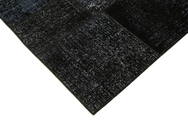 Kırk Yama Siyah Patchwork Pamuk Yün El Dokuma Halısı 171x247 Agacan