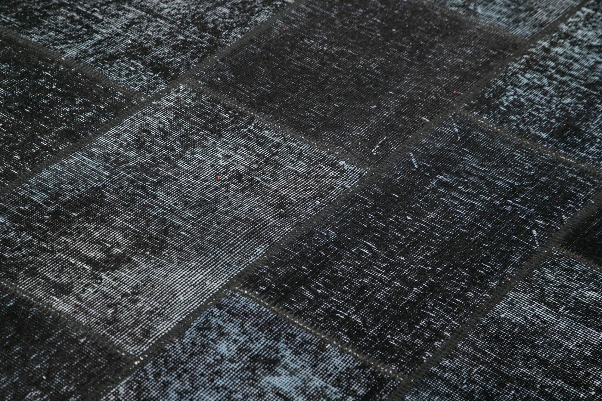 Kırk Yama Siyah Patchwork Pamuk Yün El Dokuma Halısı 171x247 Agacan