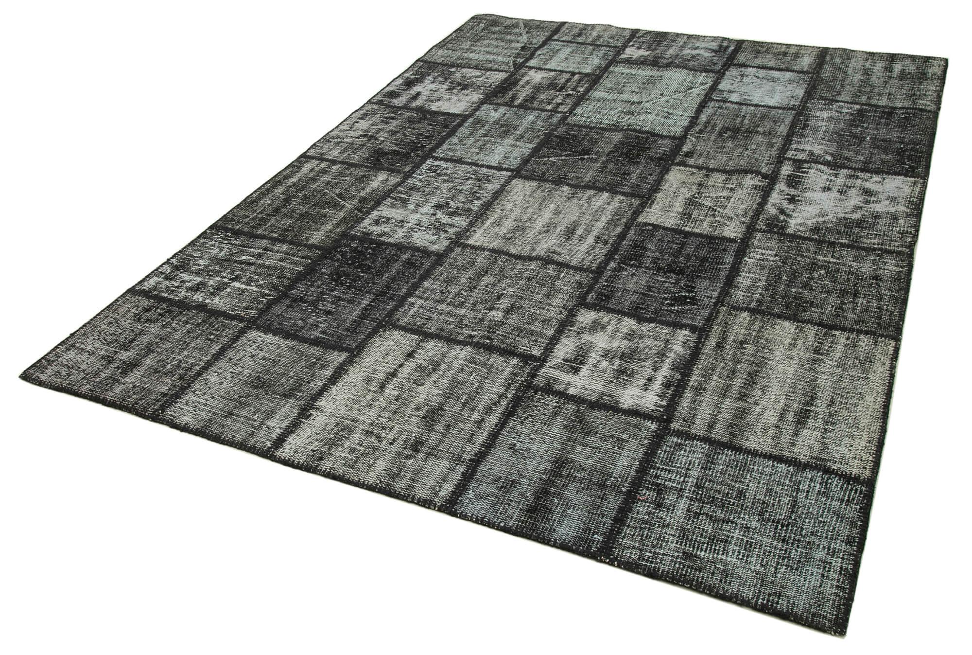 Kırk Yama Siyah Patchwork Pamuk Yün El Dokuma Halısı 180x250 Agacan