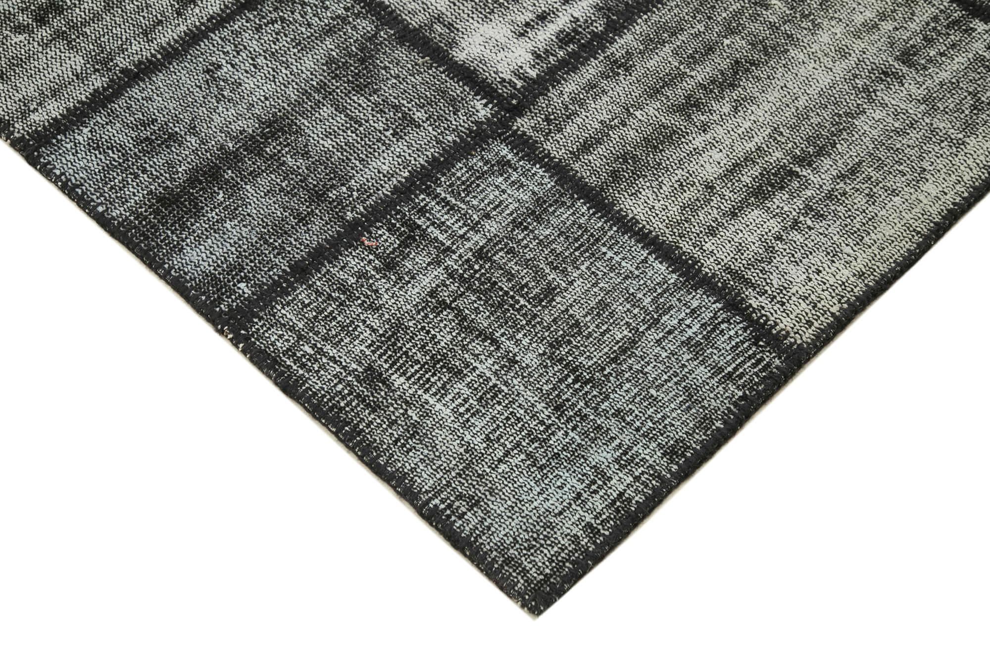 Kırk Yama Siyah Patchwork Pamuk Yün El Dokuma Halısı 180x250 Agacan