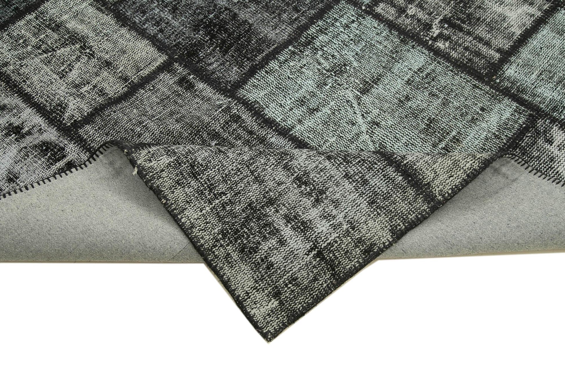 Kırk Yama Siyah Patchwork Pamuk Yün El Dokuma Halısı 180x250 Agacan