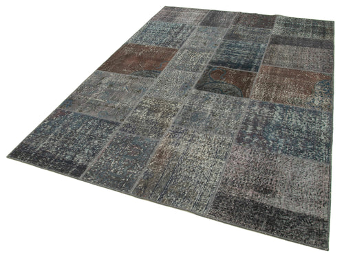 Kırk Yama Gri Patchwork Pamuk Yün El Dokuma Halısı 171x243 Agacan