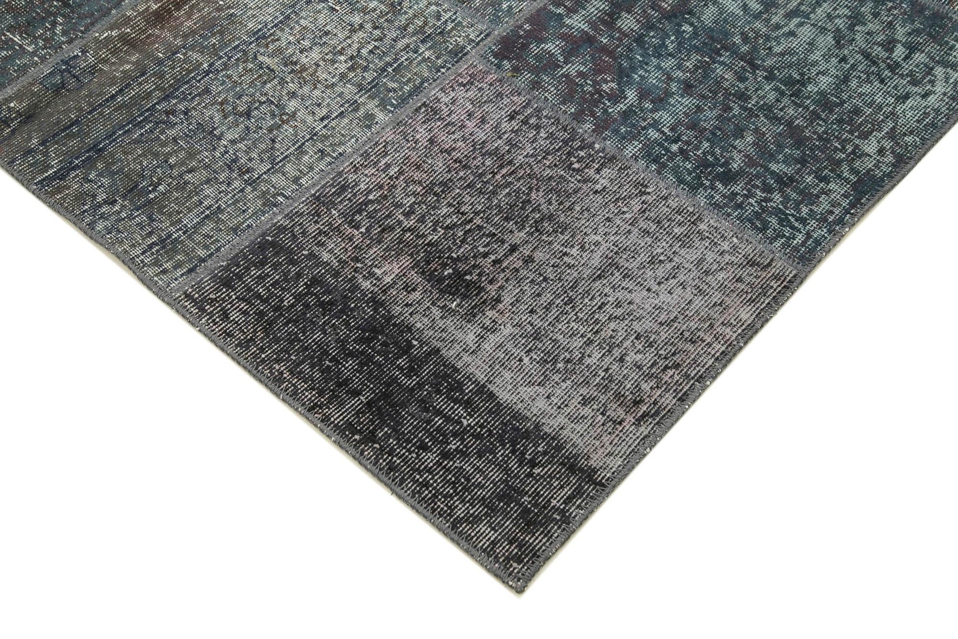 Kırk Yama Gri Patchwork Pamuk Yün El Dokuma Halısı 171x243 Agacan
