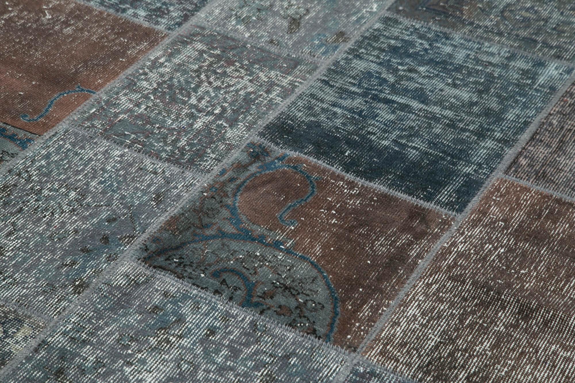 Kırk Yama Gri Patchwork Pamuk Yün El Dokuma Halısı 171x243 Agacan