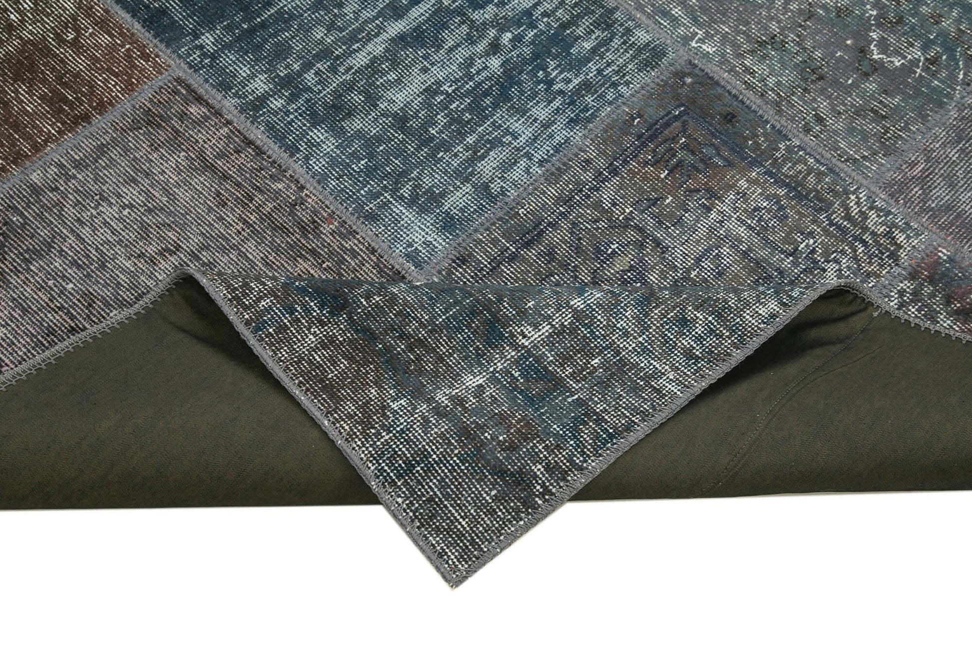 Kırk Yama Gri Patchwork Pamuk Yün El Dokuma Halısı 171x243 Agacan