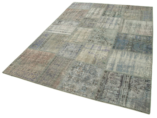 Kırk Yama Gri Patchwork Pamuk Yün El Dokuma Halısı 176x242 Agacan