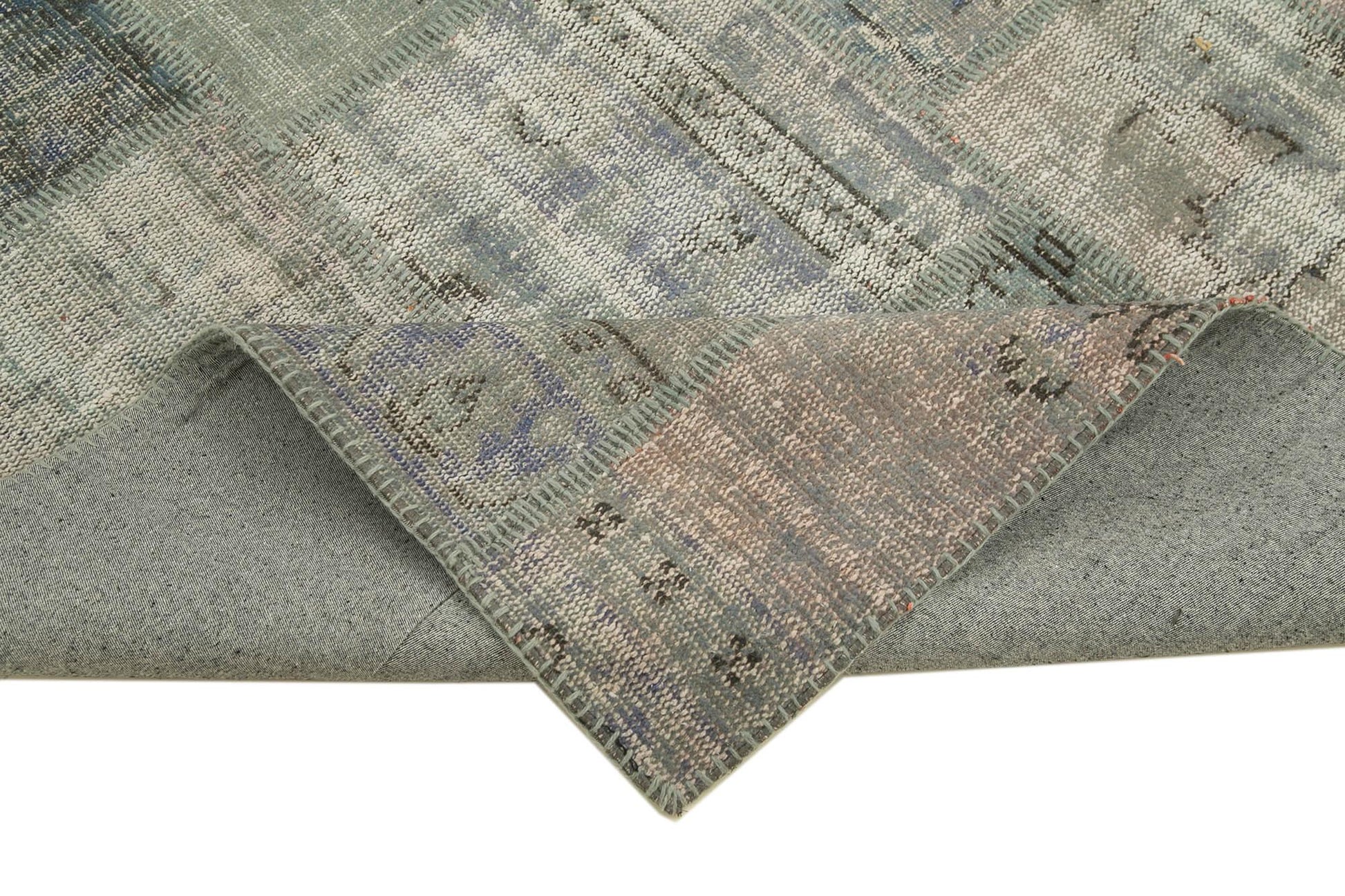 Kırk Yama Gri Patchwork Pamuk Yün El Dokuma Halısı 176x242 Agacan