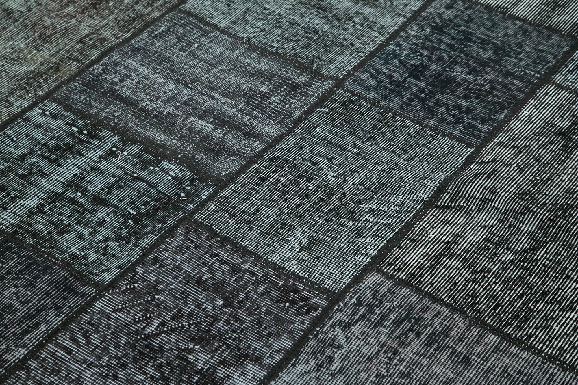 Kırk Yama Siyah Patchwork Pamuk Yün El Dokuma Halısı 172x243 Agacan