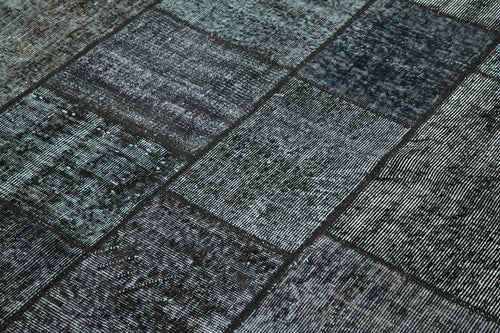 Kırk Yama Siyah Patchwork Pamuk Yün El Dokuma Halısı 172x243 Agacan