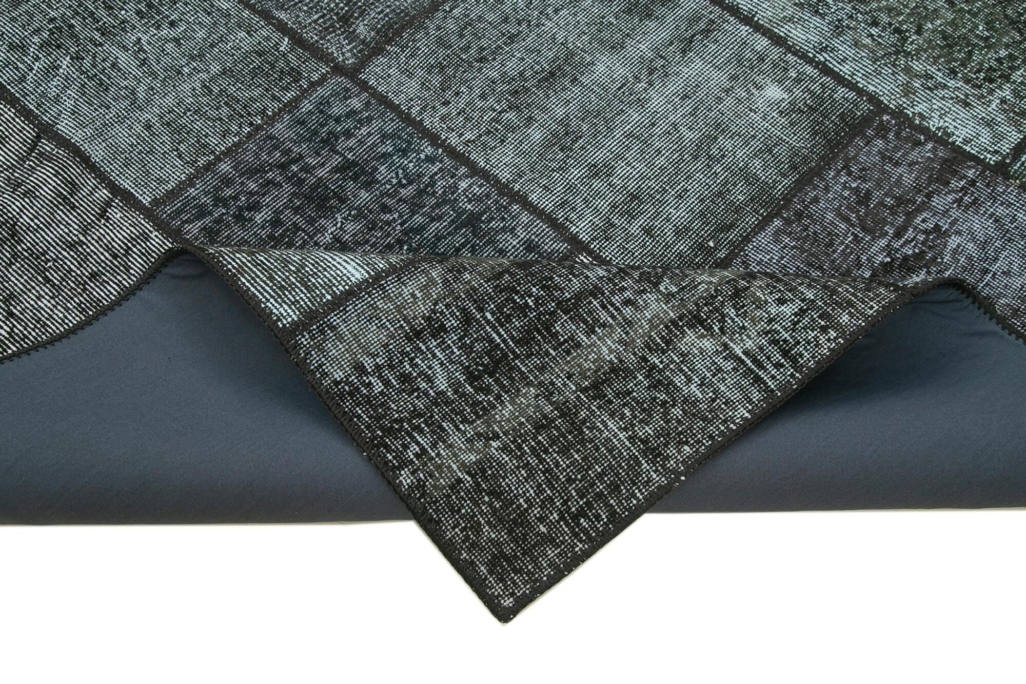 Kırk Yama Siyah Patchwork Pamuk Yün El Dokuma Halısı 172x243 Agacan