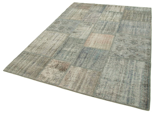 Kırk Yama Gri Patchwork Pamuk Yün El Dokuma Halısı 176x241 Agacan