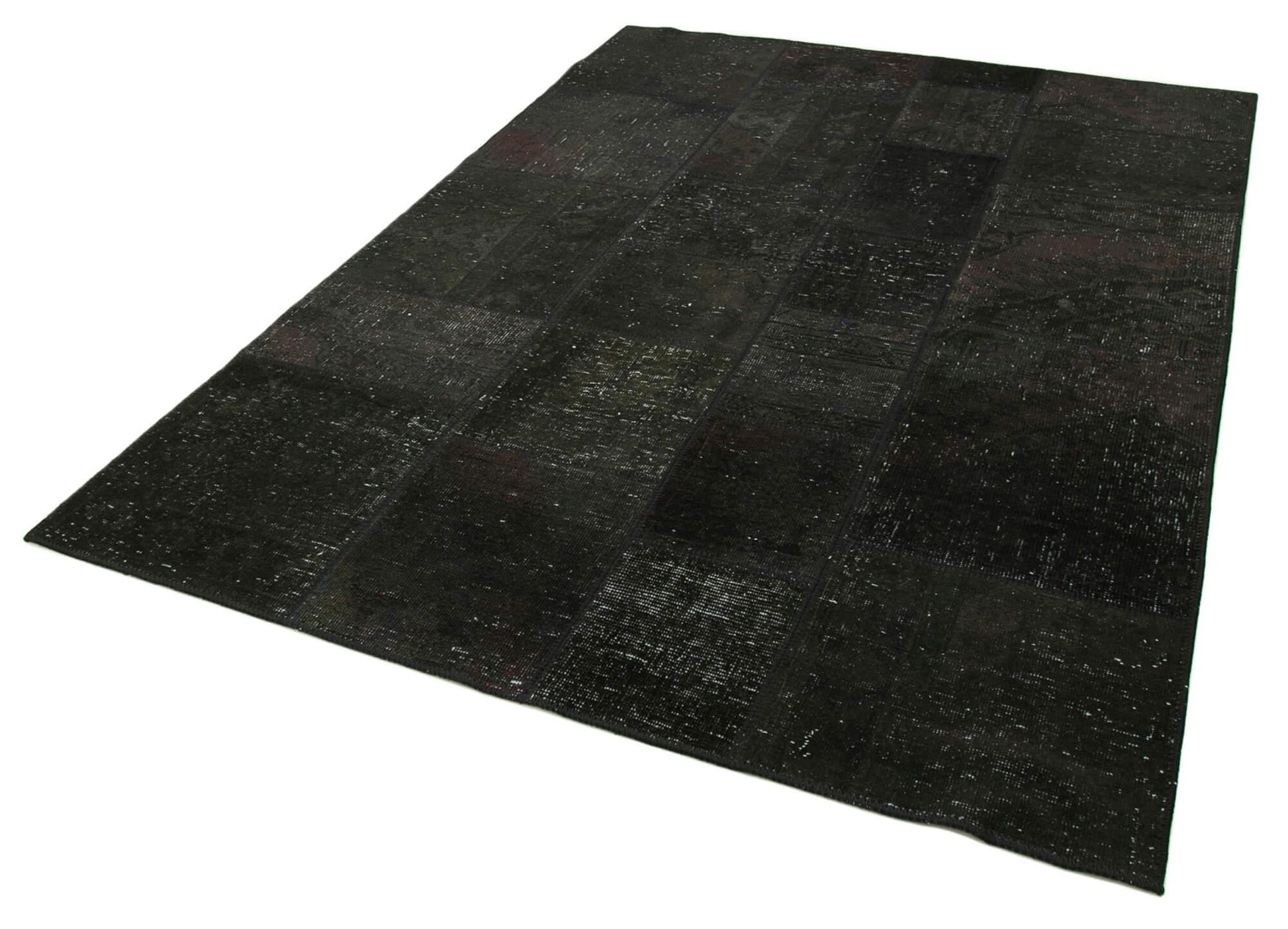 Kırk Yama Siyah Patchwork Pamuk Yün El Dokuma Halısı 172x241 Agacan