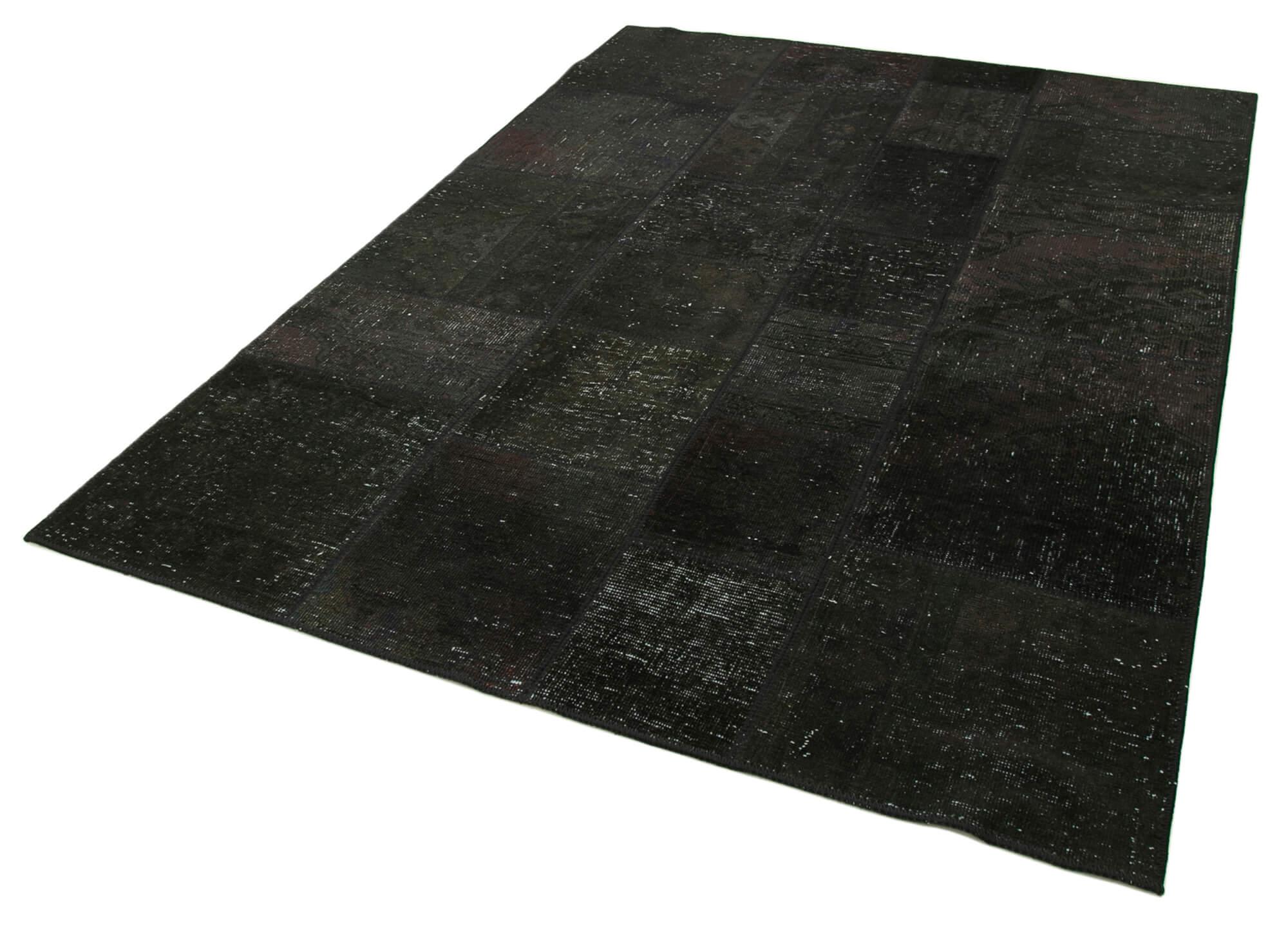 Kırk Yama Siyah Patchwork Pamuk Yün El Dokuma Halısı 172x241 Agacan