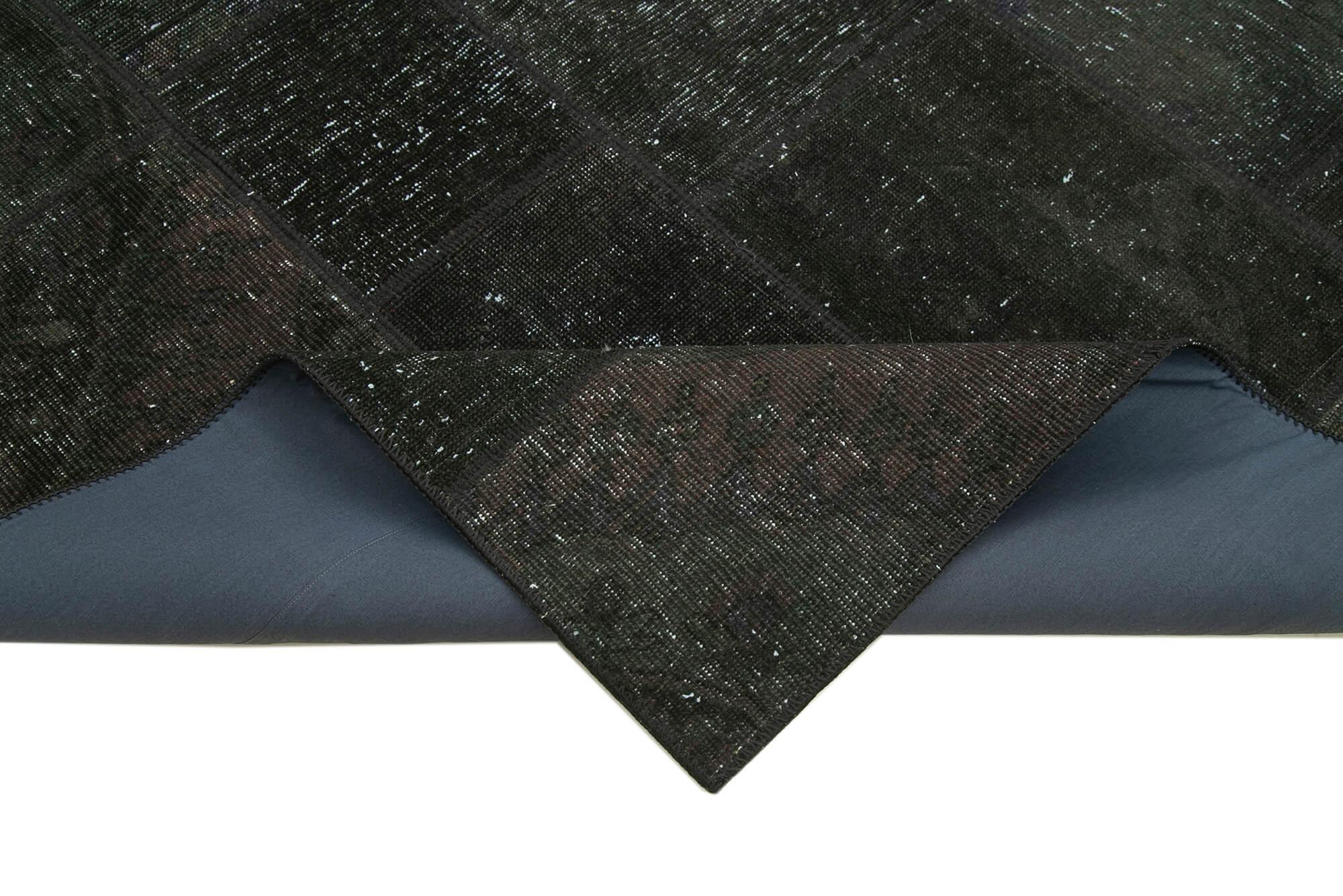 Kırk Yama Siyah Patchwork Pamuk Yün El Dokuma Halısı 172x241 Agacan