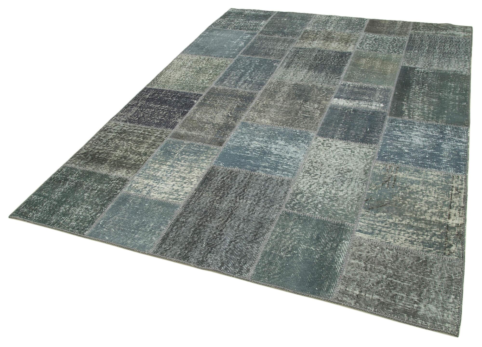 Kırk Yama Gri Patchwork Pamuk Yün El Dokuma Halısı 174x240 Agacan