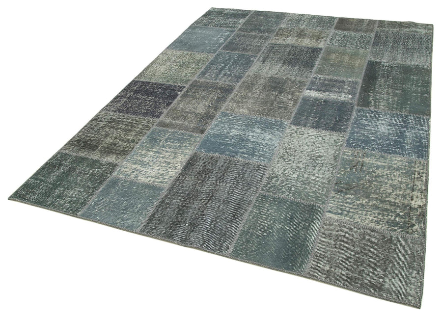 Kırk Yama Gri Patchwork Pamuk Yün El Dokuma Halısı 174x240 Agacan
