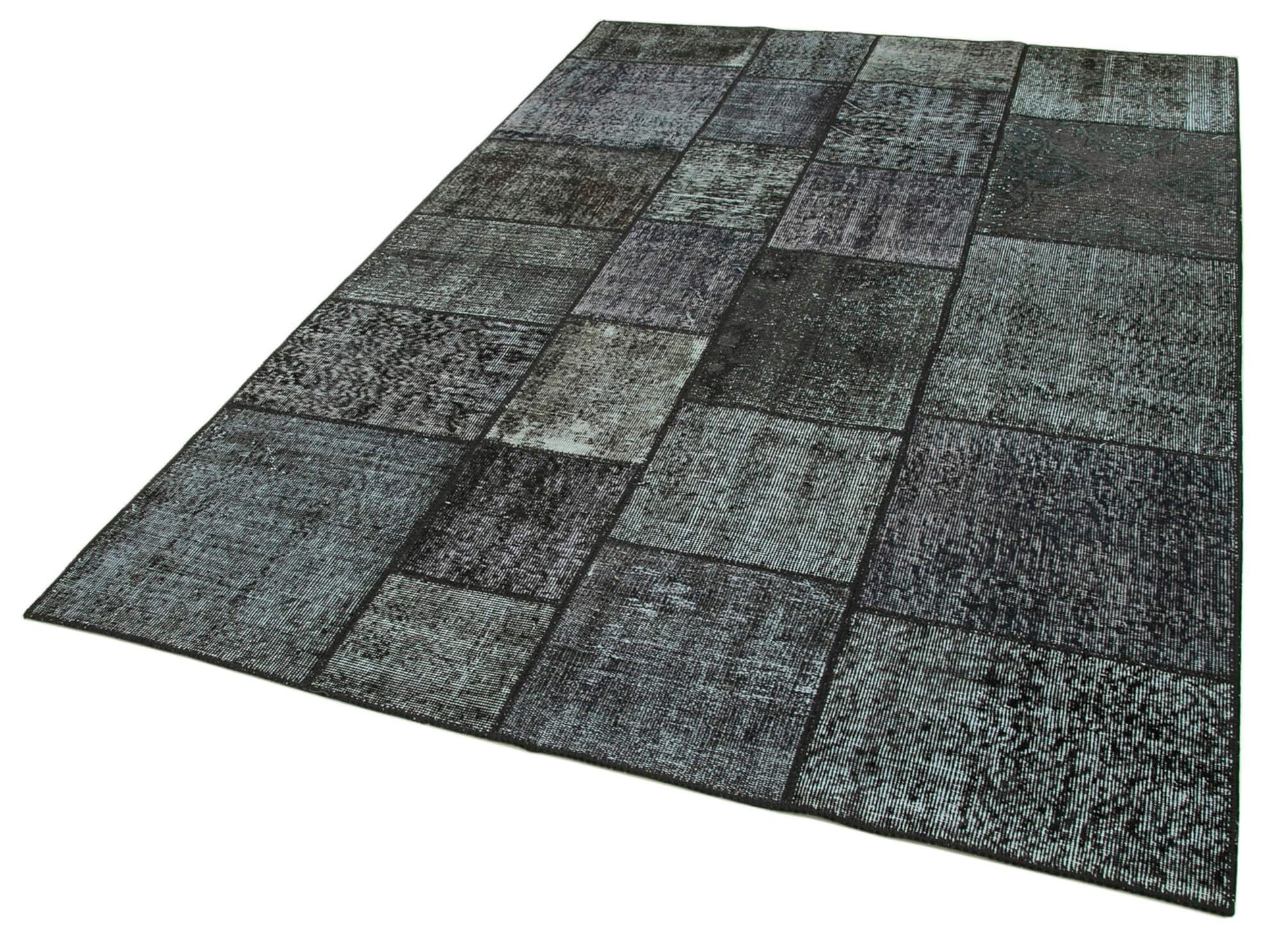 Kırk Yama Siyah Patchwork Pamuk Yün El Dokuma Halısı 171x246 Agacan