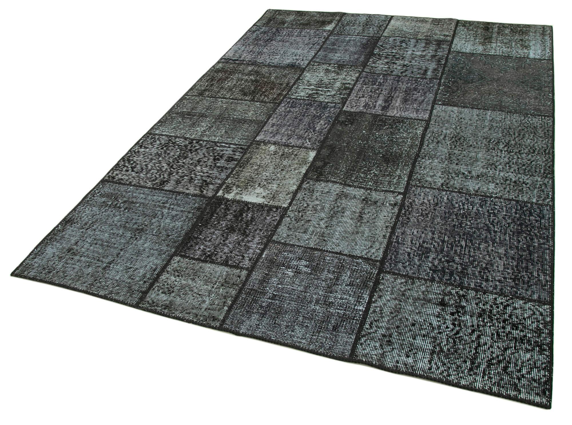 Kırk Yama Siyah Patchwork Pamuk Yün El Dokuma Halısı 171x246 Agacan