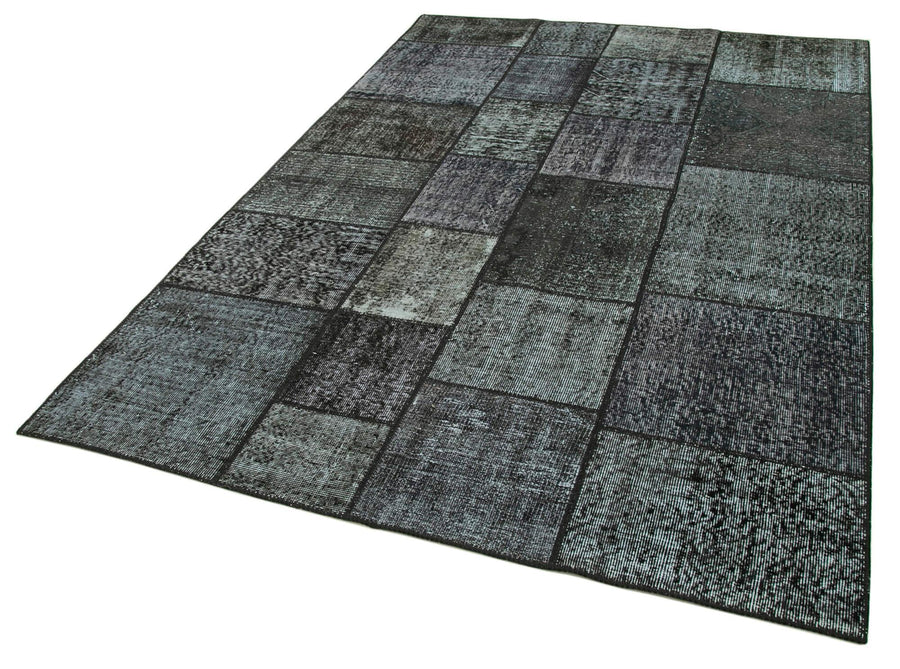 Kırk Yama Siyah Patchwork Pamuk Yün El Dokuma Halısı 171x246 Agacan