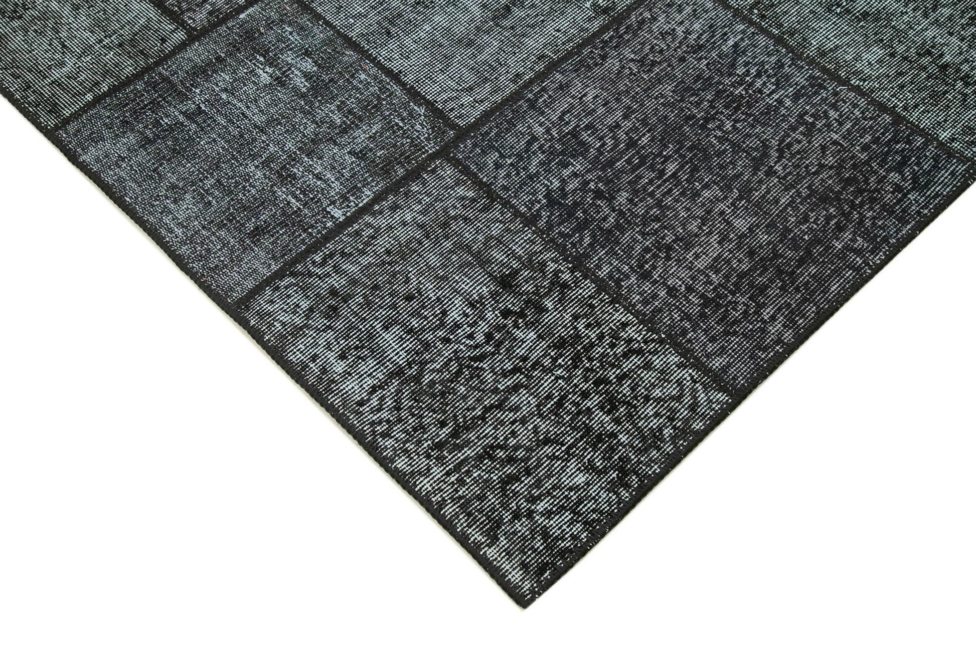 Kırk Yama Siyah Patchwork Pamuk Yün El Dokuma Halısı 171x246 Agacan
