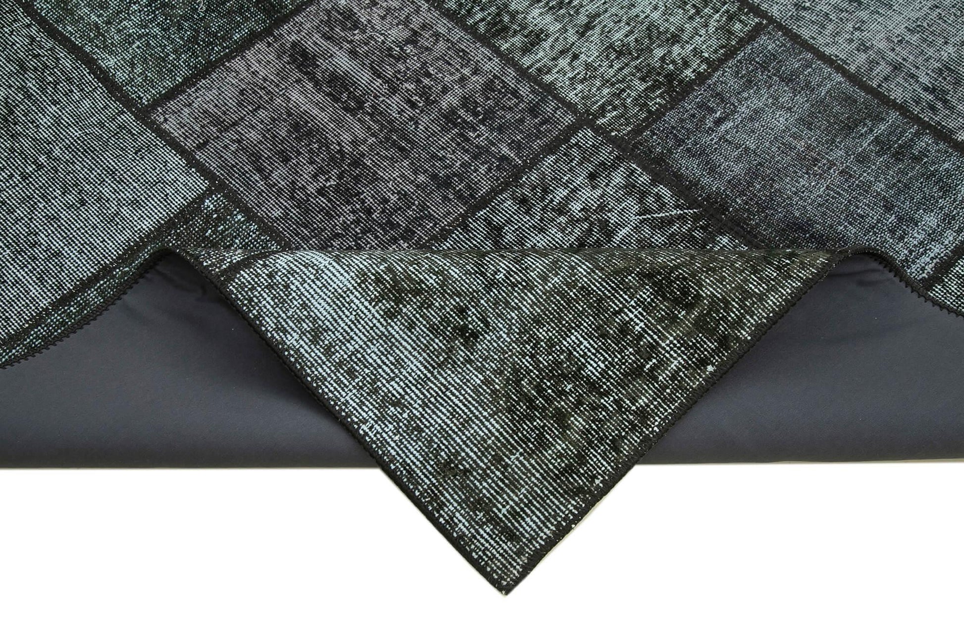 Kırk Yama Siyah Patchwork Pamuk Yün El Dokuma Halısı 171x246 Agacan