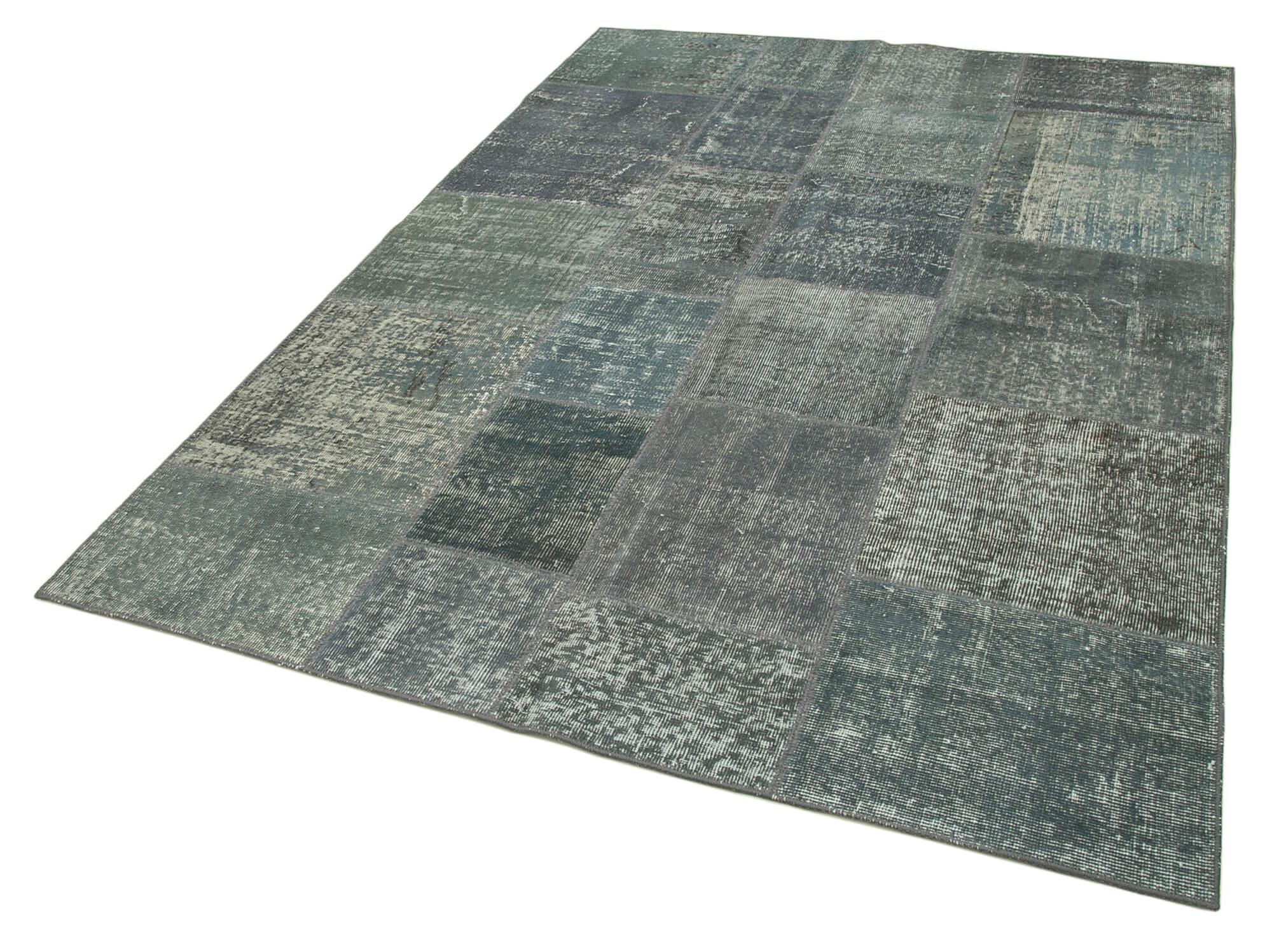 Kırk Yama Gri Patchwork Pamuk Yün El Dokuma Halısı 172x240 Agacan
