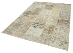 Kırk Yama Bej Patchwork Pamuk Yün El Dokuma Halısı 173x239 Agacan