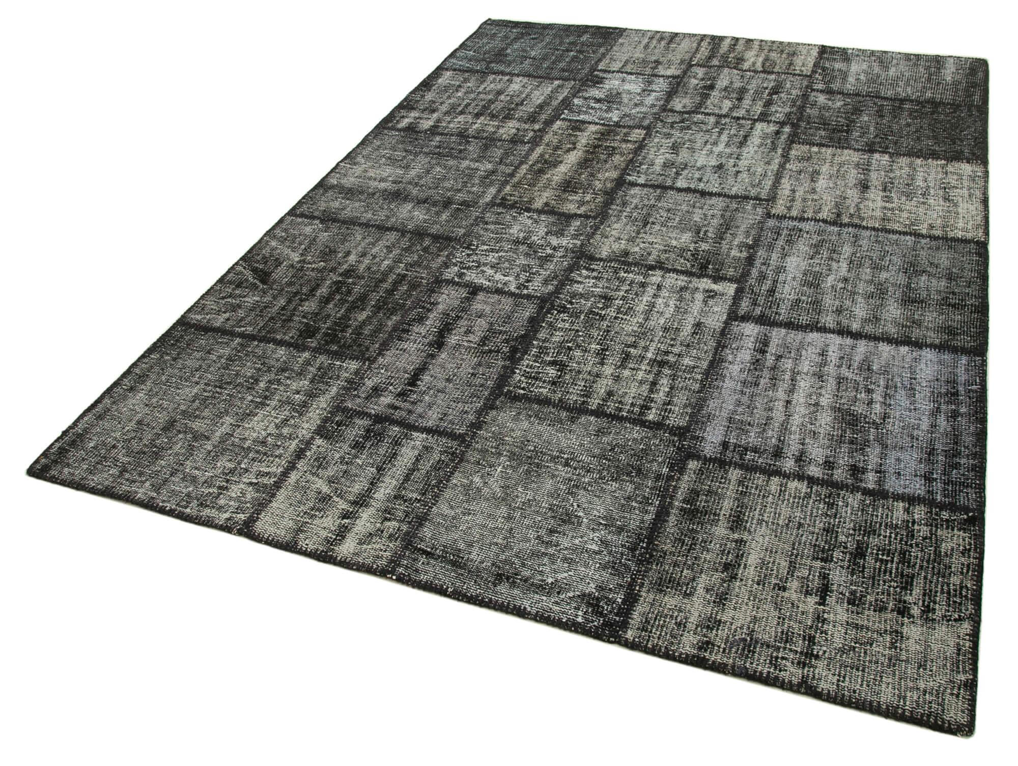 Kırk Yama Siyah Patchwork Pamuk Yün El Dokuma Halısı 176x245 Agacan