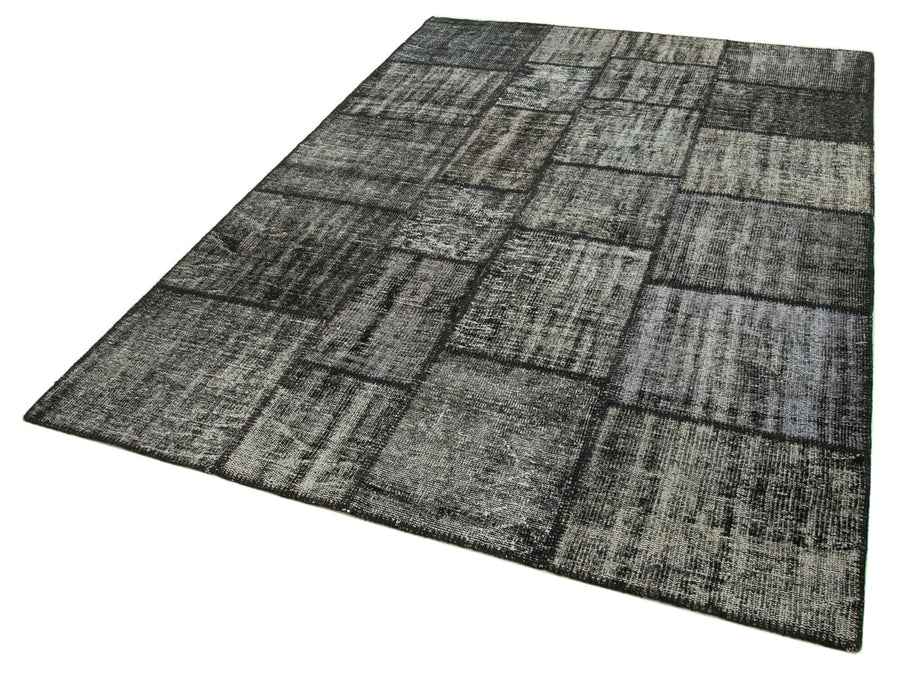 Kırk Yama Siyah Patchwork Pamuk Yün El Dokuma Halısı 176x245 Agacan