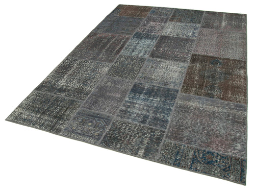 Kırk Yama Gri Patchwork Pamuk Yün El Dokuma Halısı 170x240 Agacan